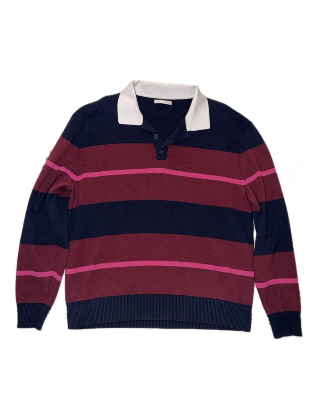 Zara Striped Polo Sweater - Navy, Burgundy & Pink